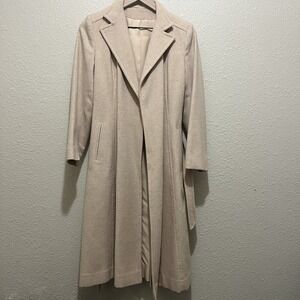 Vintage LC Mae Beige Long 100 Wool Wrap Coat Sophisticated USA ILGWU Made XS